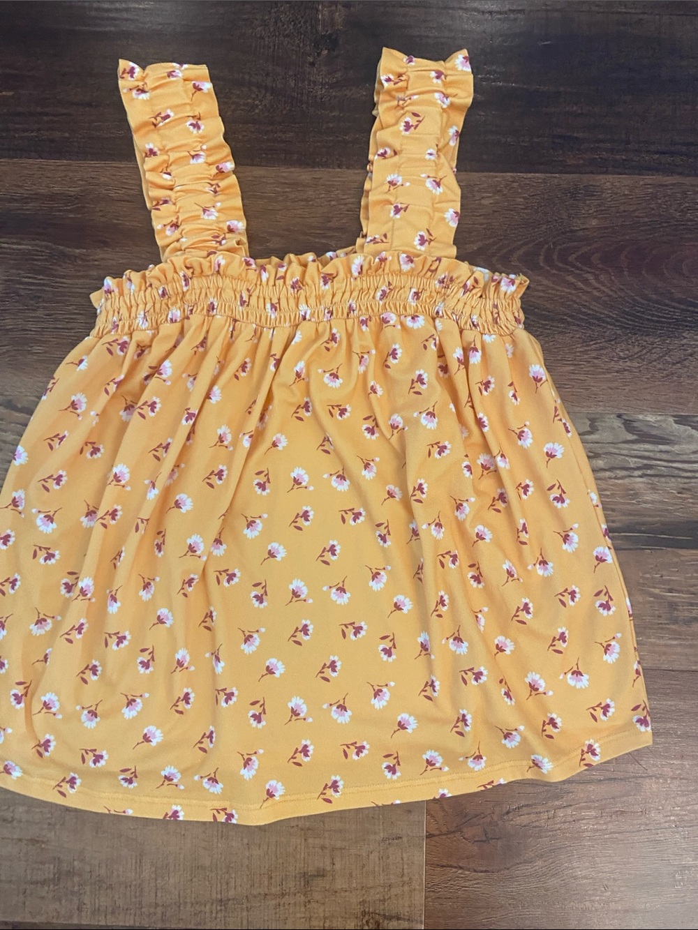 Kids Floral Smocked Tank Top - Mustard Yellow